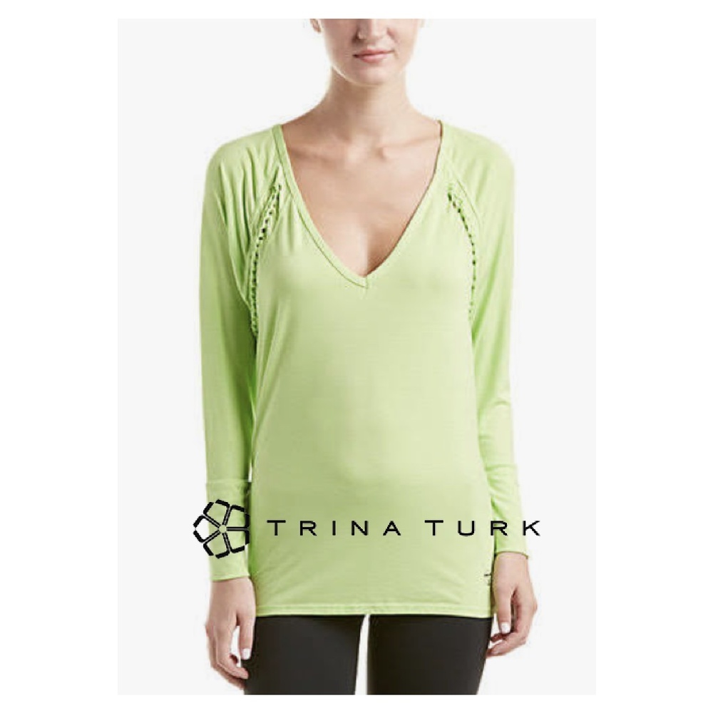 Trina Turk Yellow Green Activewear Long Sleeve Top